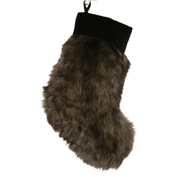 Pottery Barn Sun Bear Faux Fur Christmas Stocking Brown Velvet Cuff 20" Rustic - Picture 1 of 8